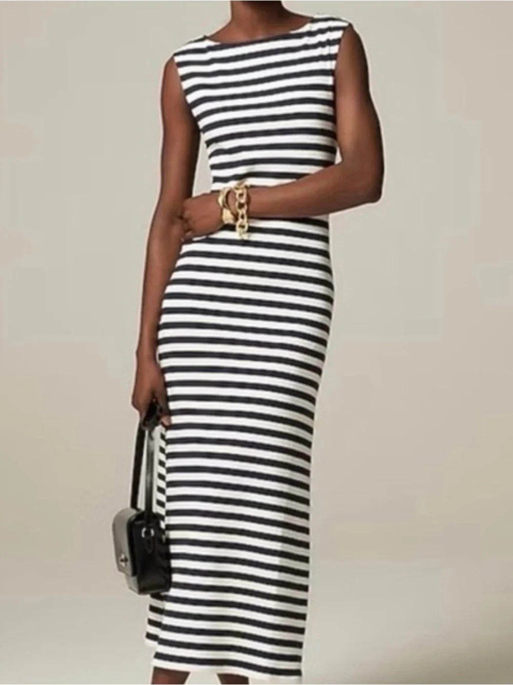 J. Crew Boatneck Ribbed Navy Striped Dress